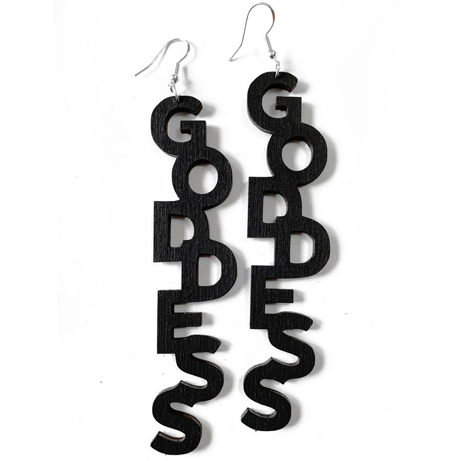 Black Goddess Wood Earrings